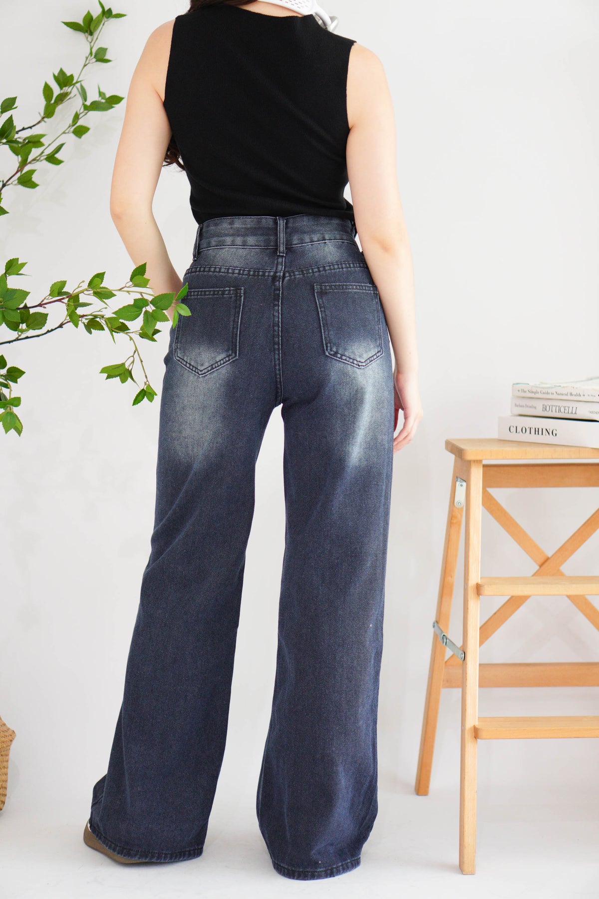 Xim Wide Legged Fade Wash Denim Jeans in Dark Blue