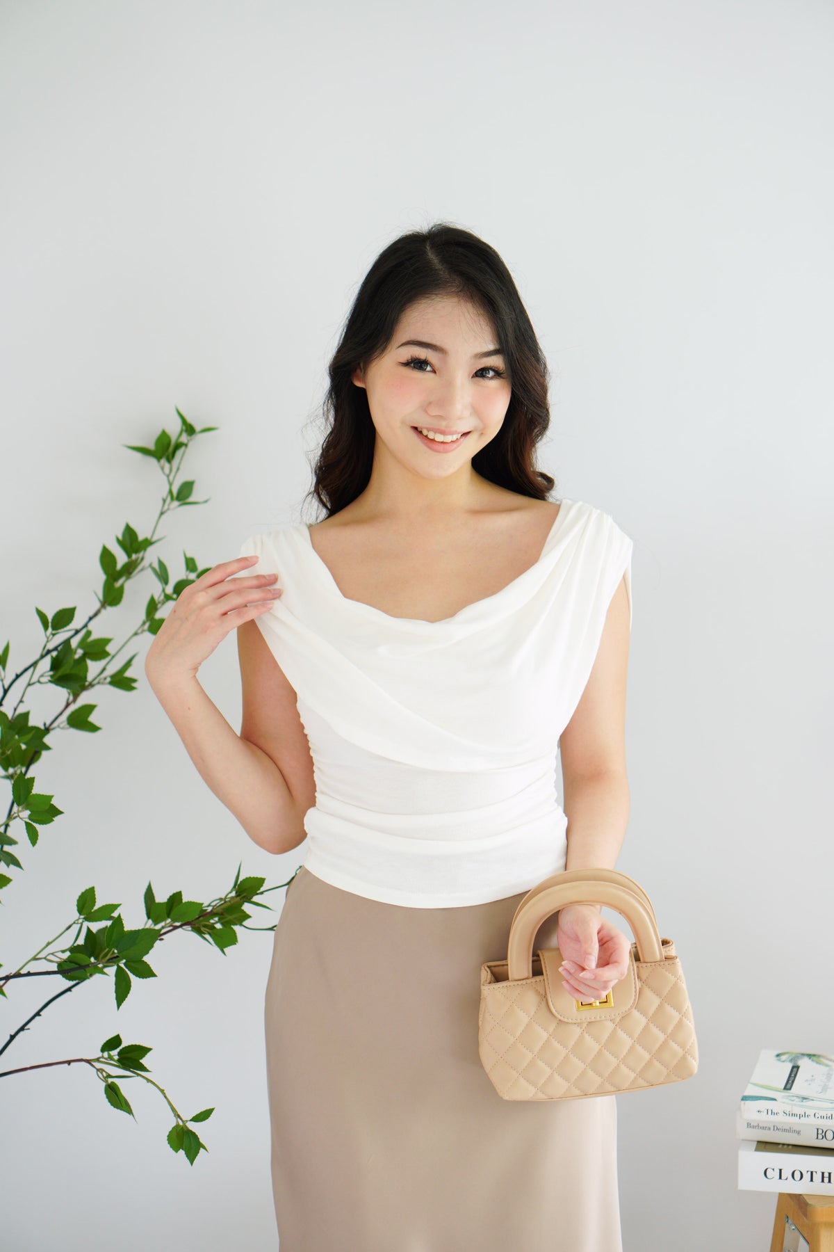 Rovi Cowl Neck Ruched Top in White