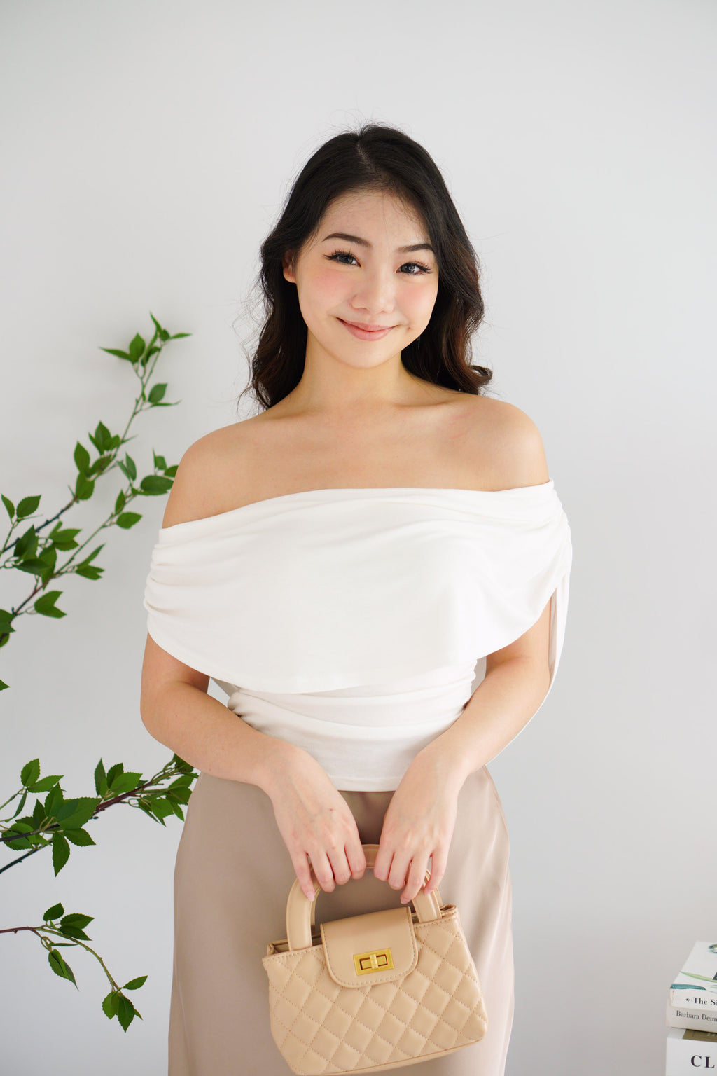 Rovi Cowl Neck Ruched Top in White