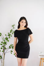 Eve Mini Bodycon Ruched Waist Dress in Black