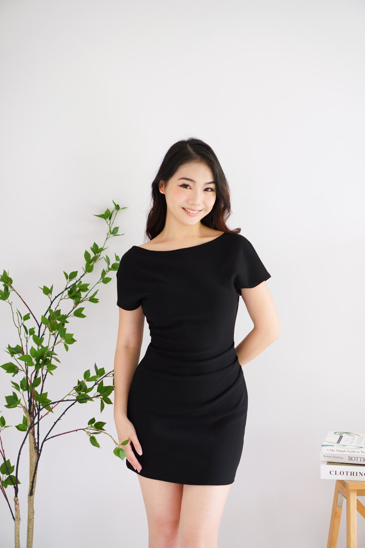 Eve Mini Bodycon Ruched Waist Dress in Black