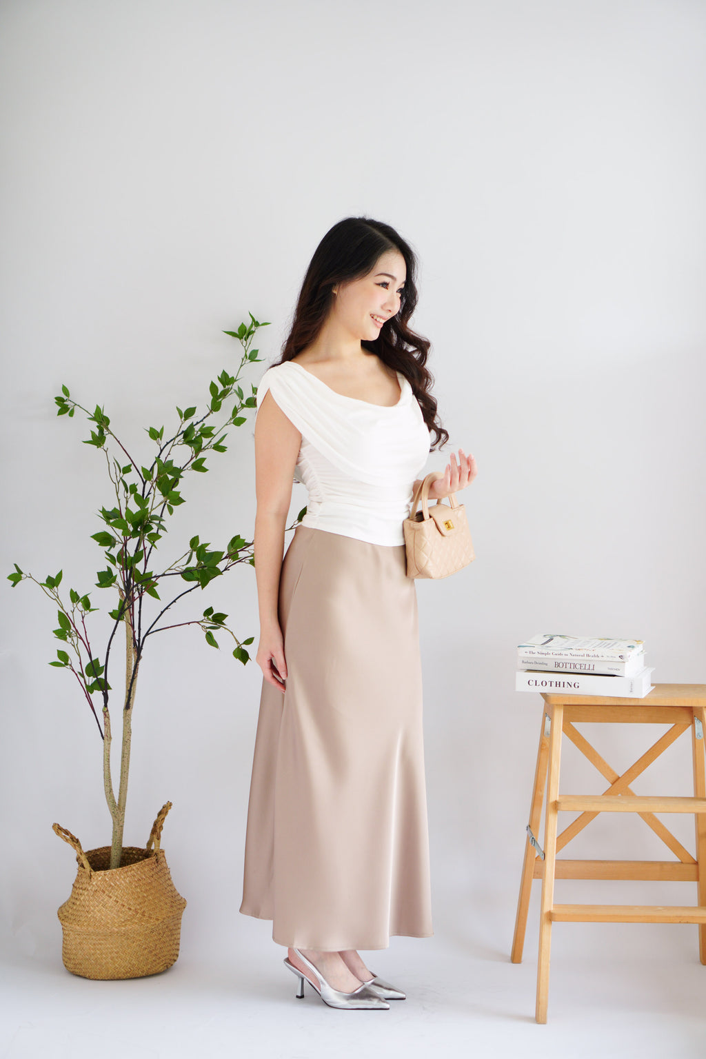 Rovi Cowl Neck Ruched Top in White