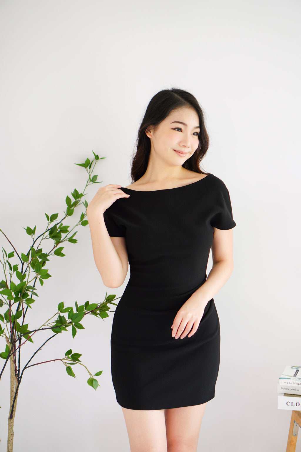 Eve Mini Bodycon Ruched Waist Dress in Black