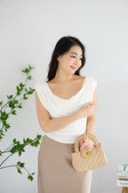 Rovi Cowl Neck Ruched Top in White