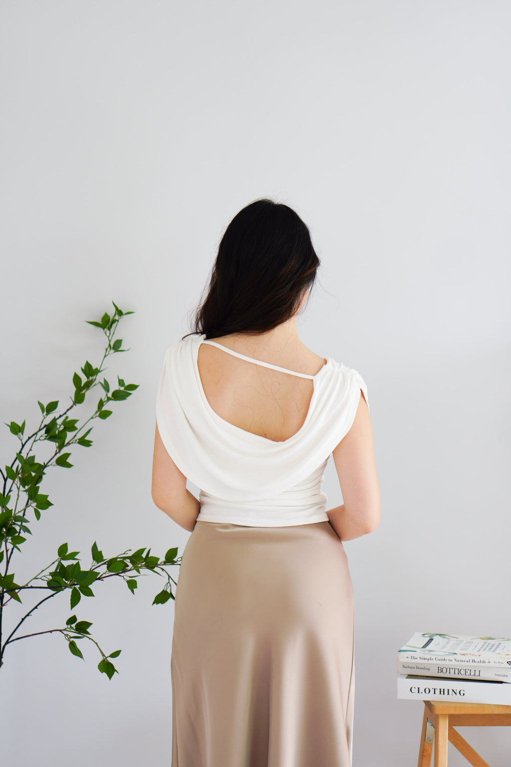 Rovi Cowl Neck Ruched Top in White