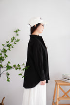 Island Resort Collar Button Down Linen Top in Black