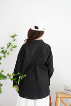 Island Resort Collar Button Down Linen Top in Black
