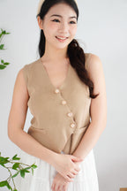 Nolera Button Knit Top in Khaki