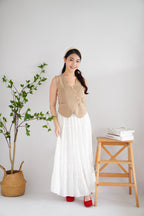 Nolera Button Knit Top in Khaki