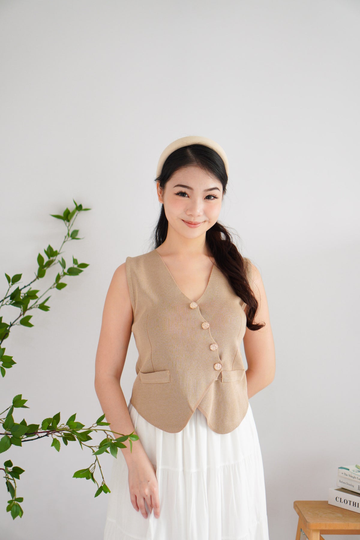 Nolera Button Knit Top in Khaki