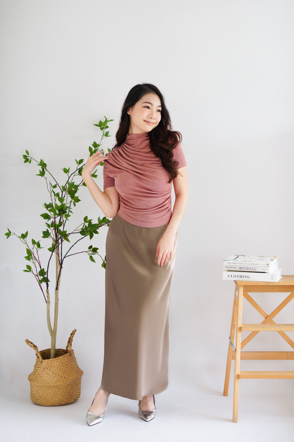 Alani Ruched High Neck Top in Pink