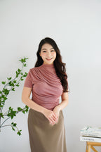 Alani Ruched High Neck Top in Pink