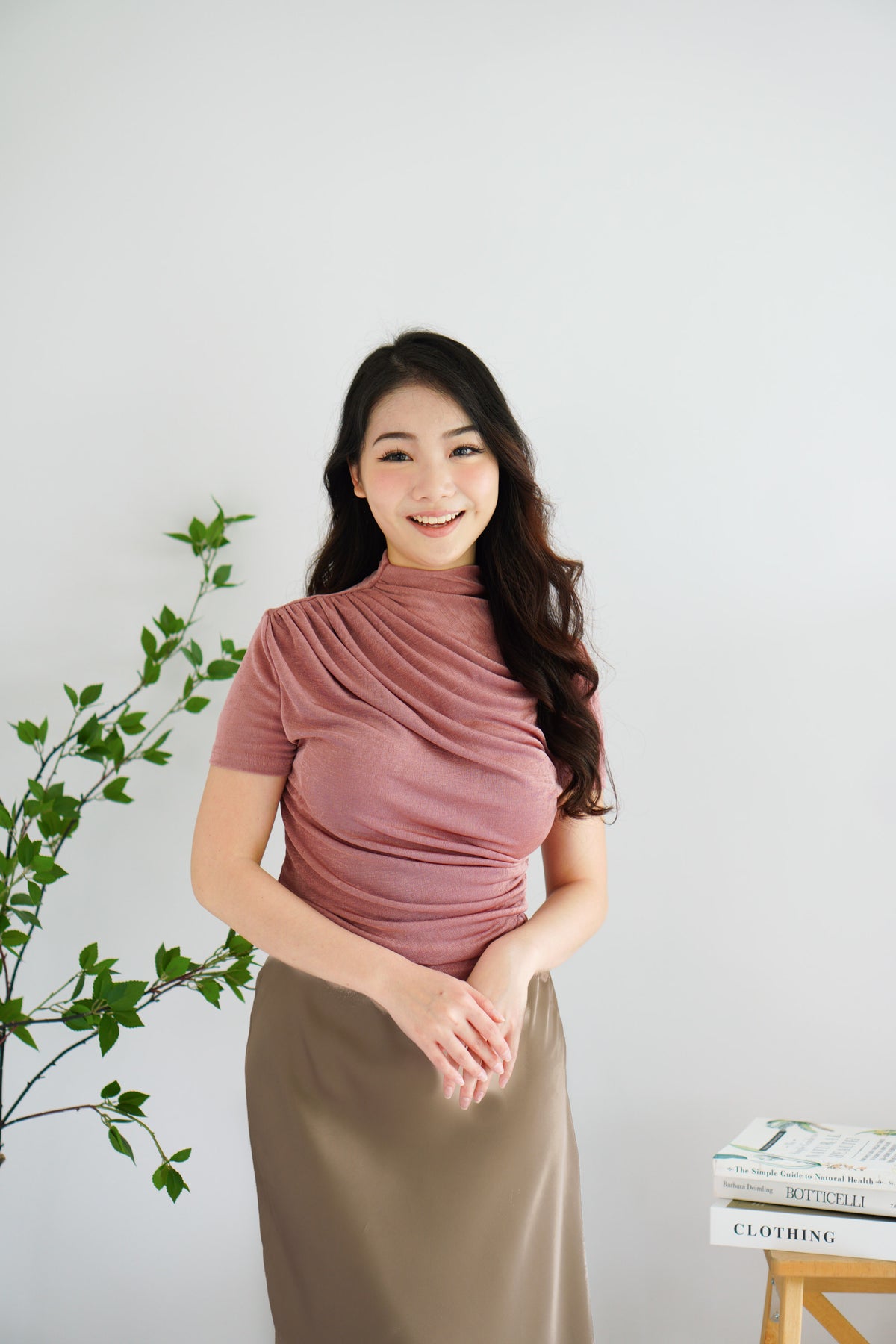 Alani Ruched High Neck Top in Pink