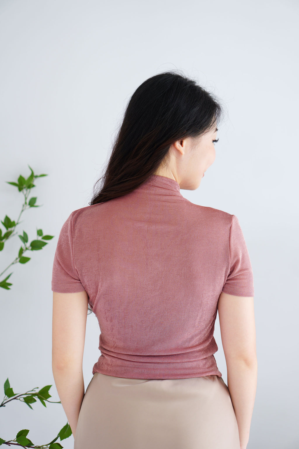 Alani Ruched High Neck Top in Pink