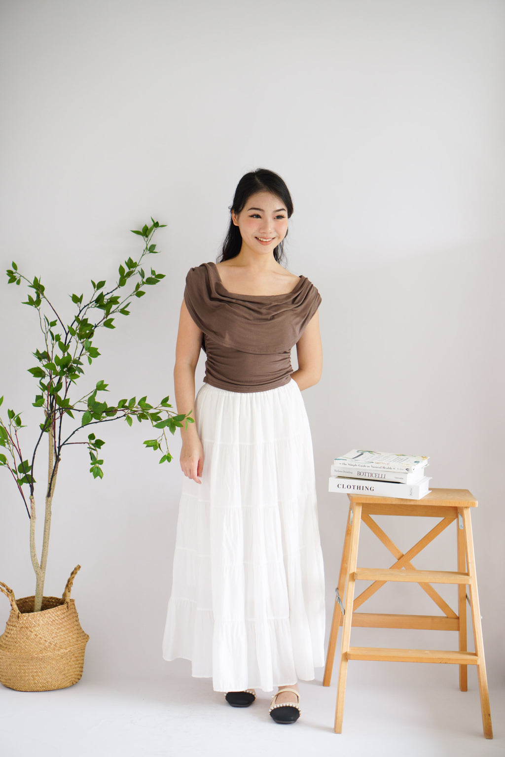 Rovi Cowl Neck Ruched Top in Khaki