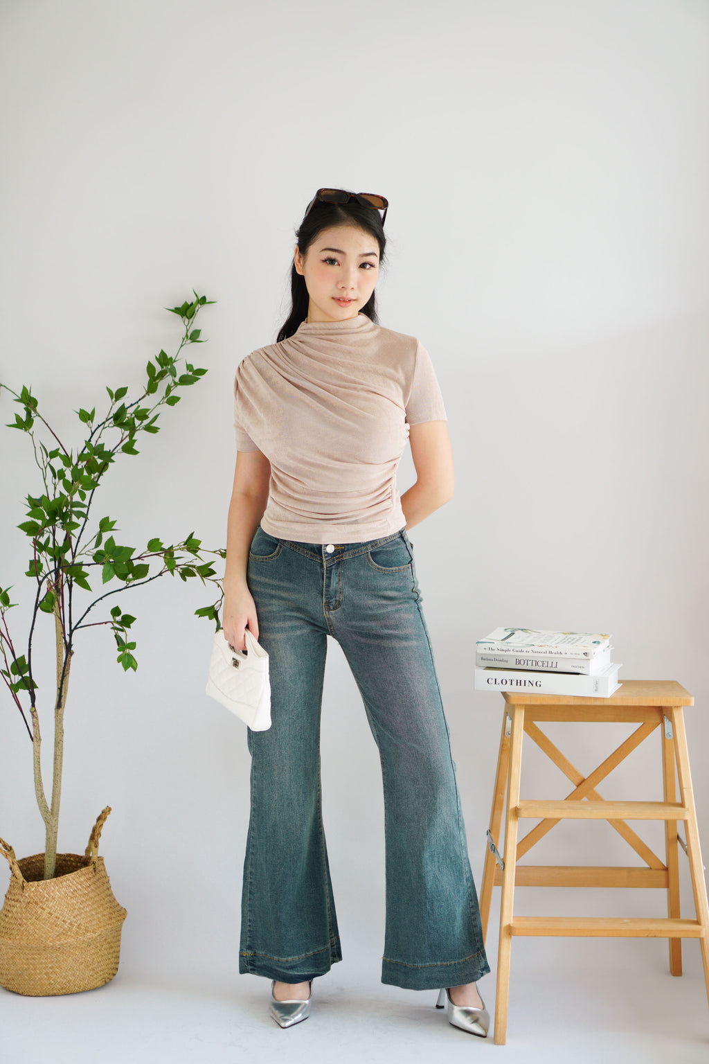 Alani Ruched High Neck Top in Khaki