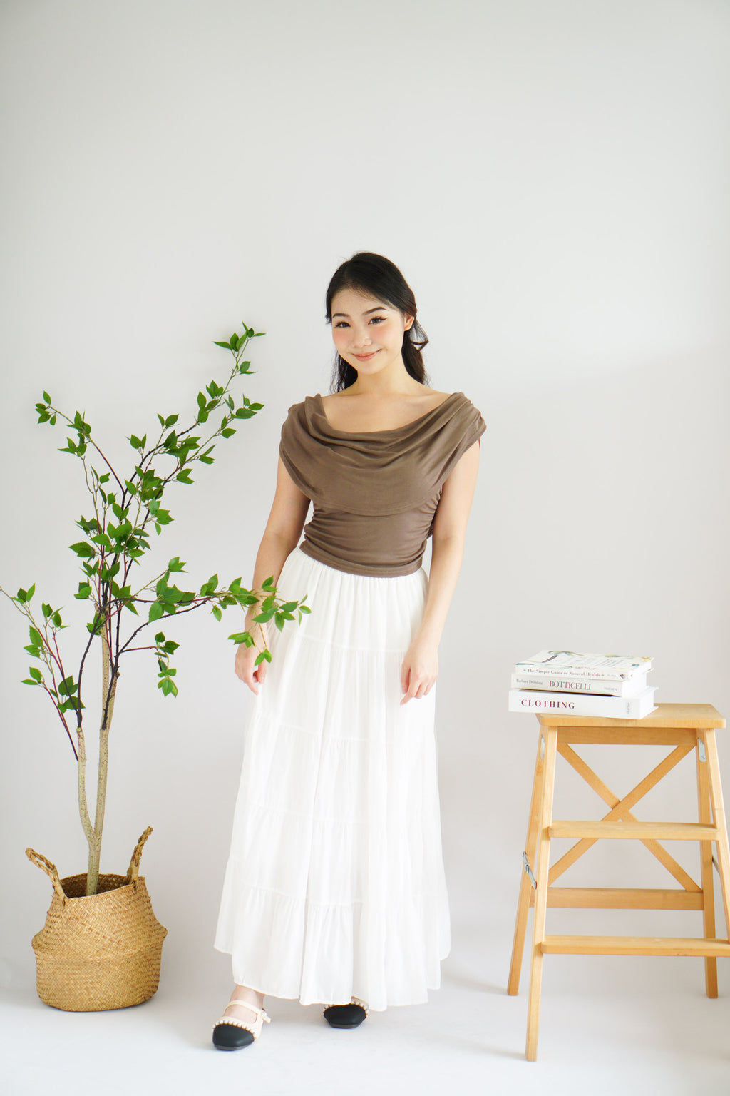 Rovi Cowl Neck Ruched Top in Khaki