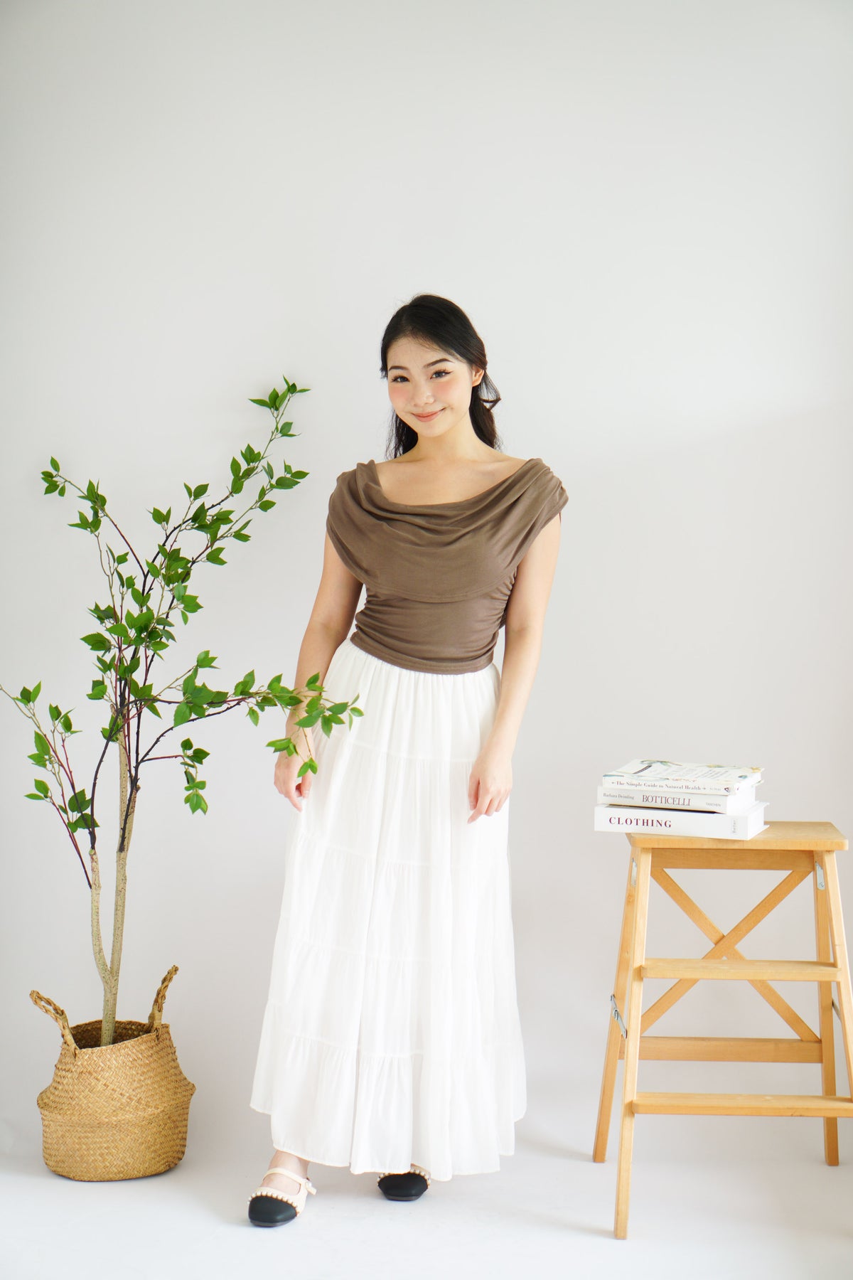 Rovi Cowl Neck Ruched Top in Khaki