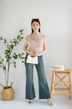 Alani Ruched High Neck Top in Khaki