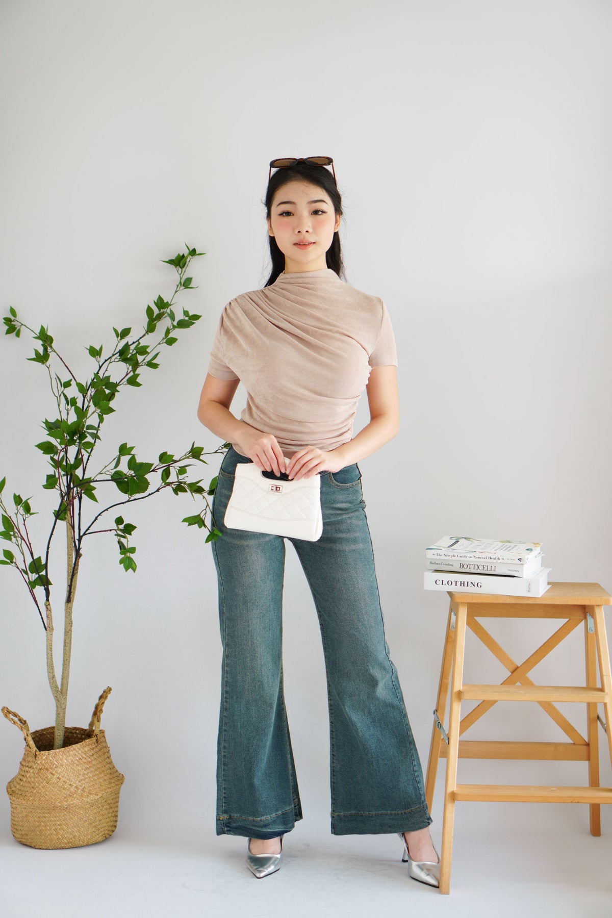 Alani Ruched High Neck Top in Khaki