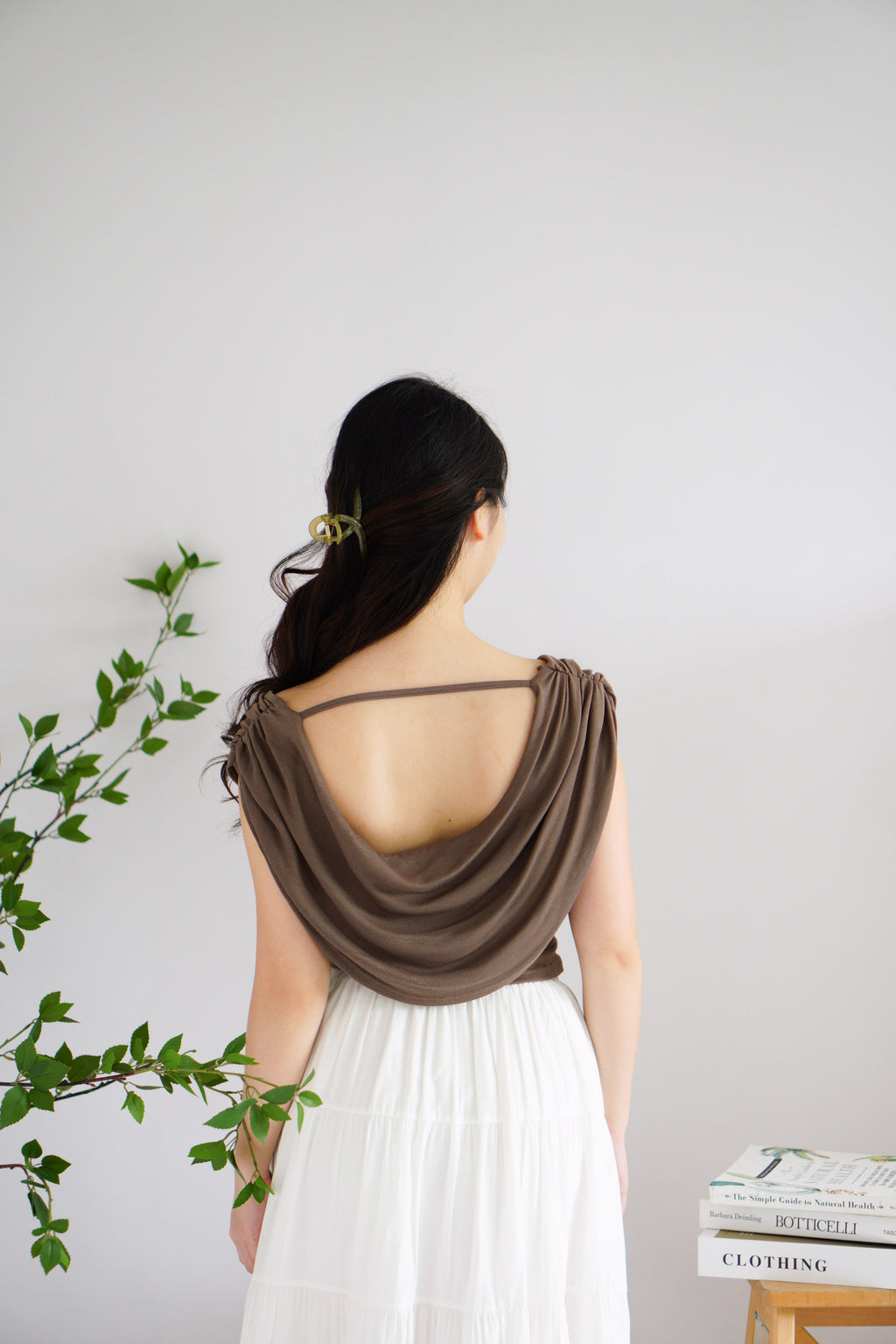 Rovi Cowl Neck Ruched Top in Khaki