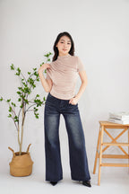 Alani Ruched High Neck Top in Khaki