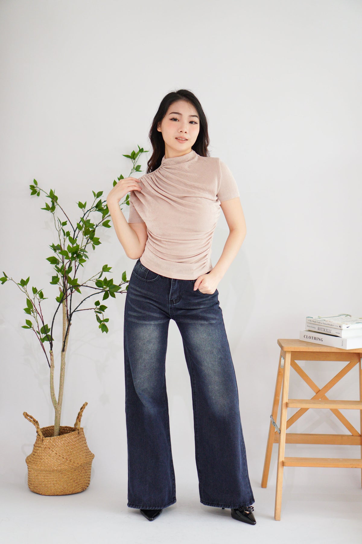 Alani Ruched High Neck Top in Khaki
