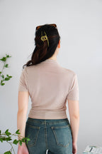 Alani Ruched High Neck Top in Khaki