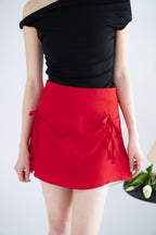 Bow & Heart Mini Skirt with Ribbon in Red
