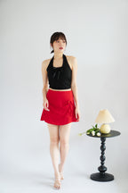 Bow & Heart Mini Skirt with Ribbon in Red