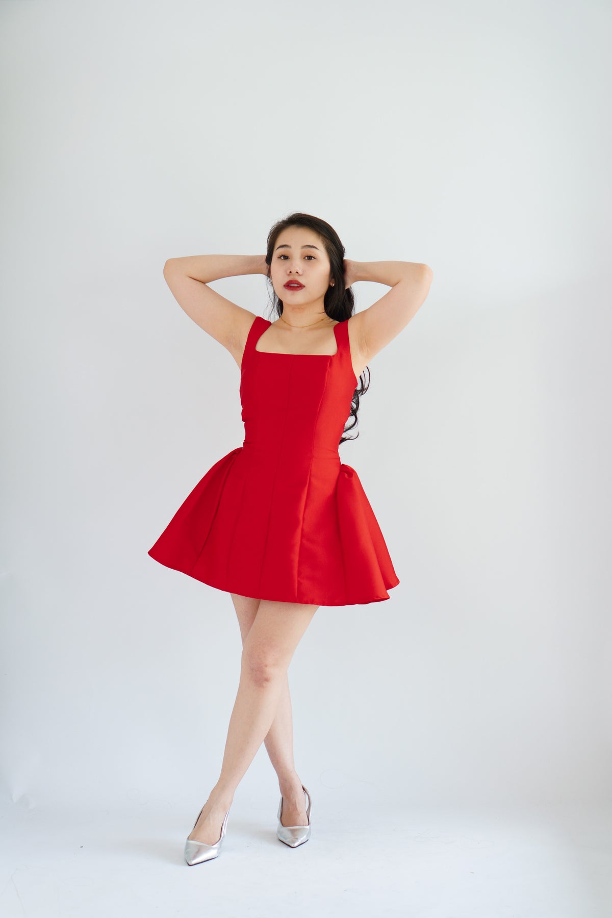 Alessia Structured Mini Dress in Red