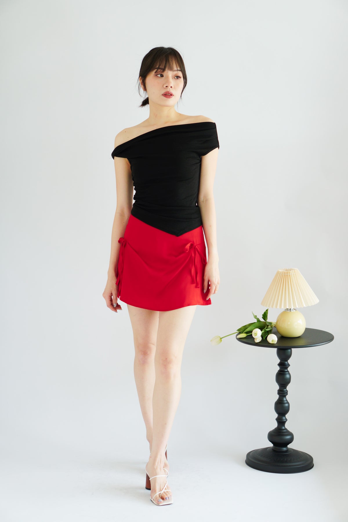 Bow & Heart Mini Skirt with Ribbon in Red
