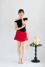 Bow & Heart Mini Skirt with Ribbon in Red