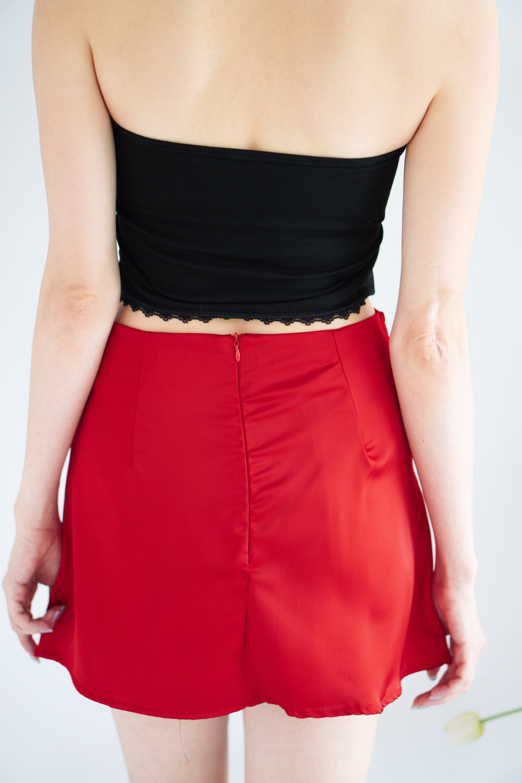 Bow & Heart Mini Skirt with Ribbon in Red