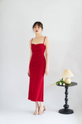 Melle Ruched Maxi Bodycon Fishtail Dress in Red