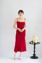 Melle Ruched Maxi Bodycon Fishtail Dress in Red