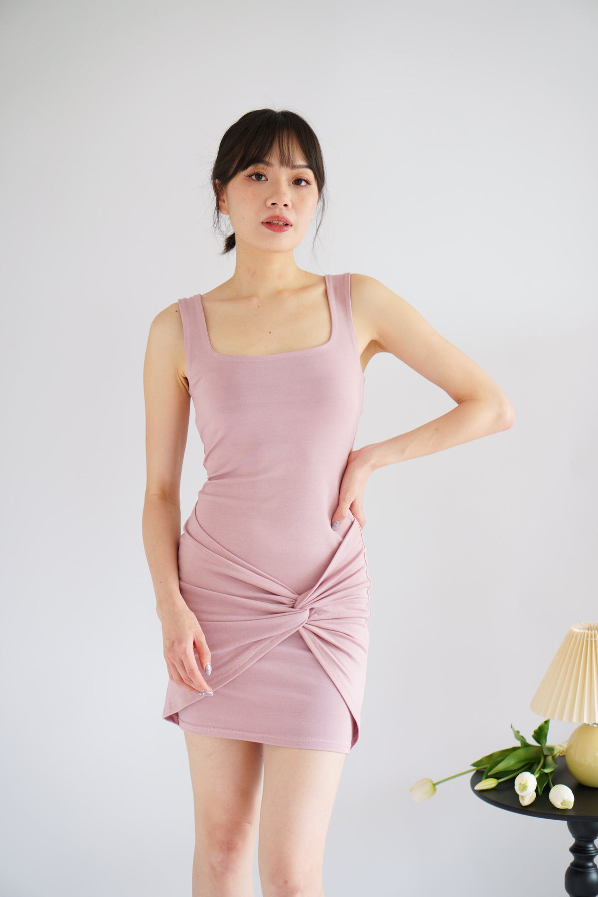 (BACKORDER) Tess Bodycon Twist Knot Mini Dress in Pink