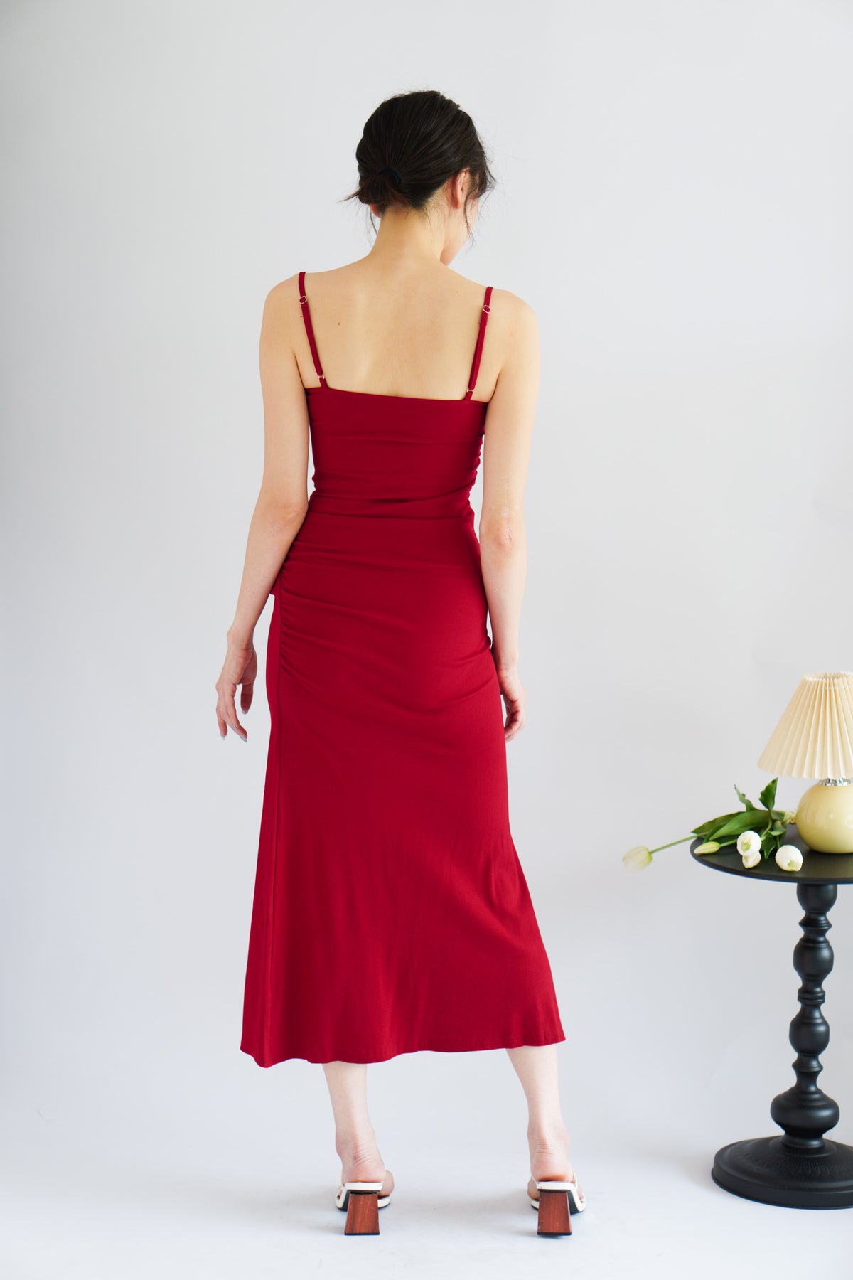 Melle Ruched Maxi Bodycon Fishtail Dress in Red