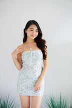 Lirien Floral Lace Bodycon Mini Dress in Blue