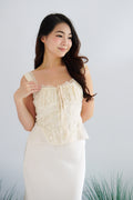 Calyra Floral Lace Bustier Top in Beige