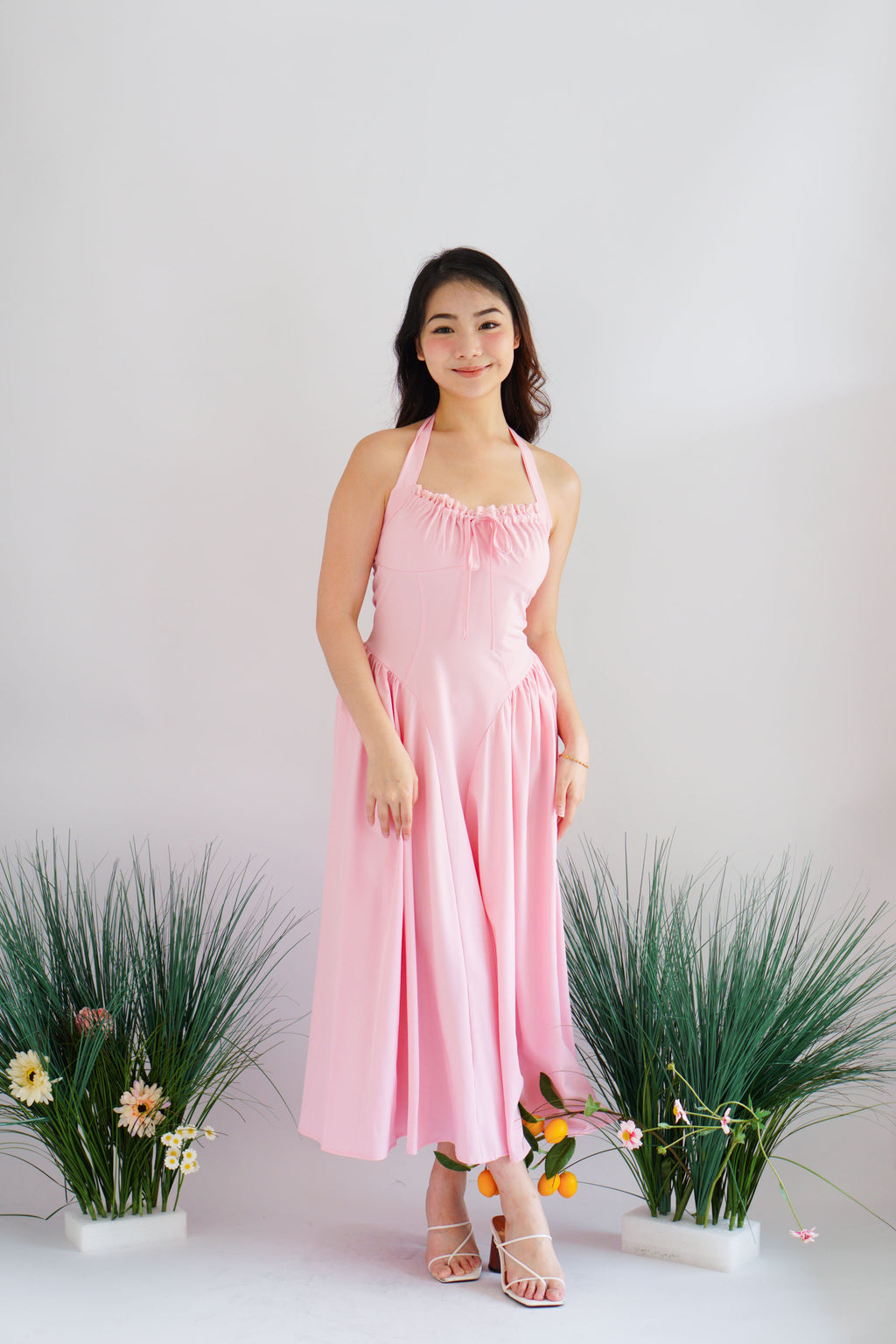 Isabelle Halter Neck A-Line Dress in Pink