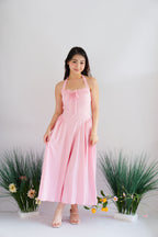 Isabelle Halter Neck A-Line Dress in Pink