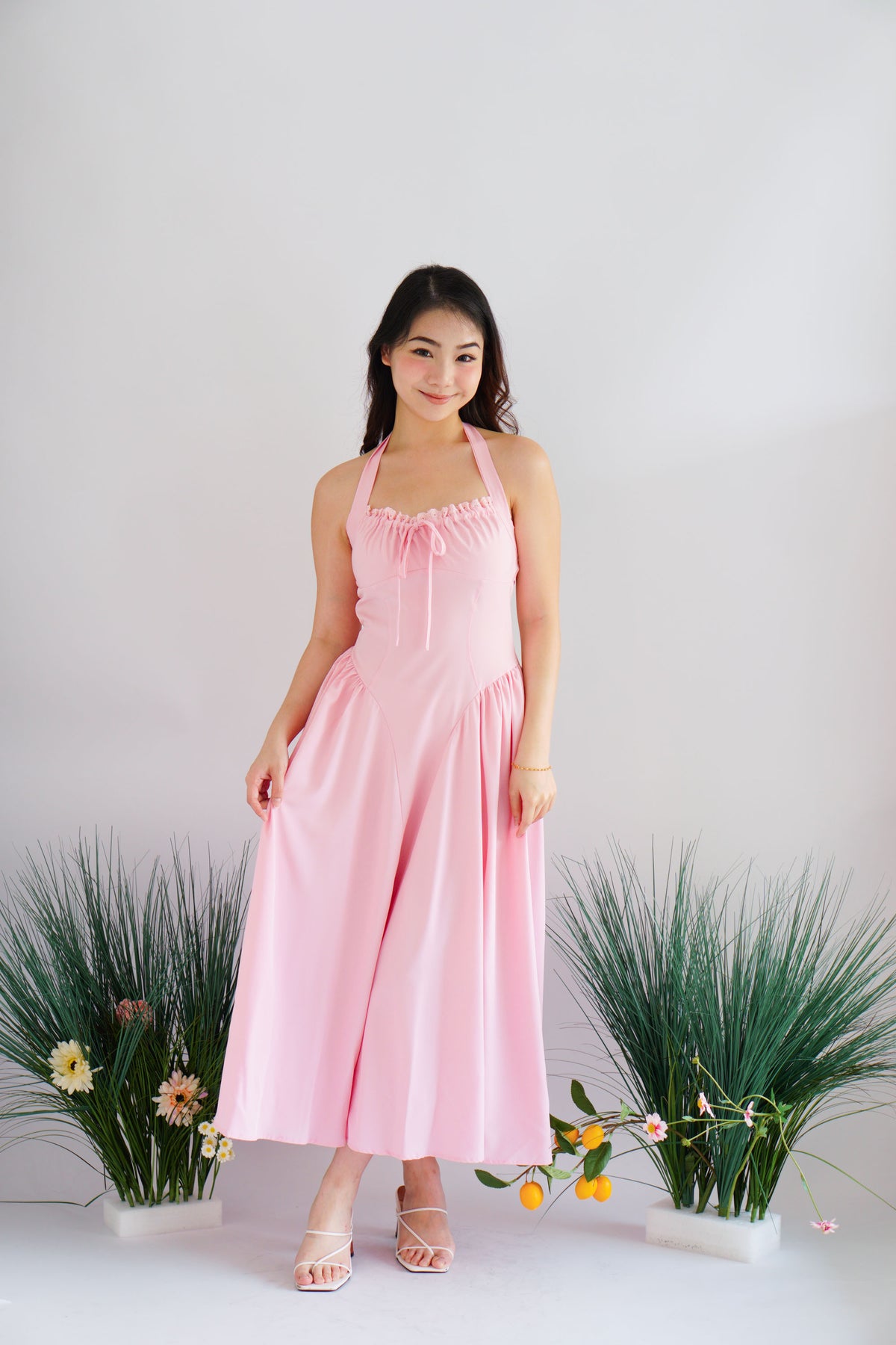 Isabelle Halter Neck A-Line Dress in Pink