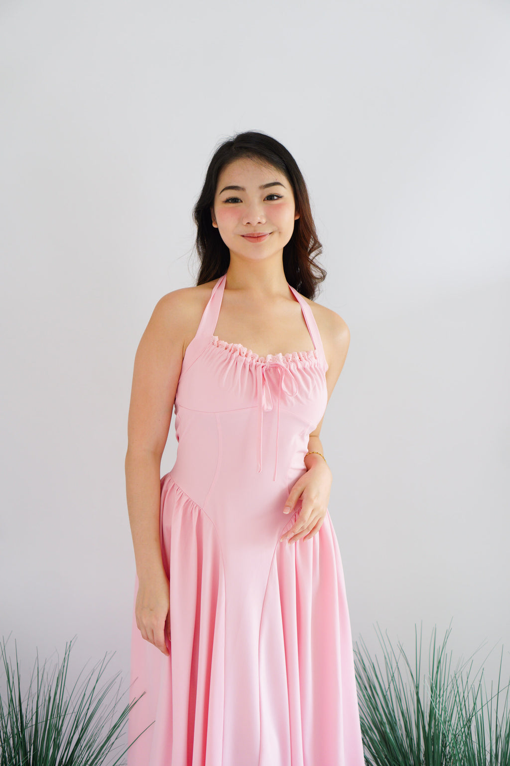 Isabelle Halter Neck A-Line Dress in Pink