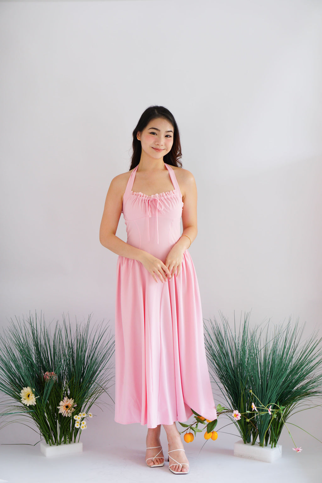 Isabelle Halter Neck A-Line Dress in Pink