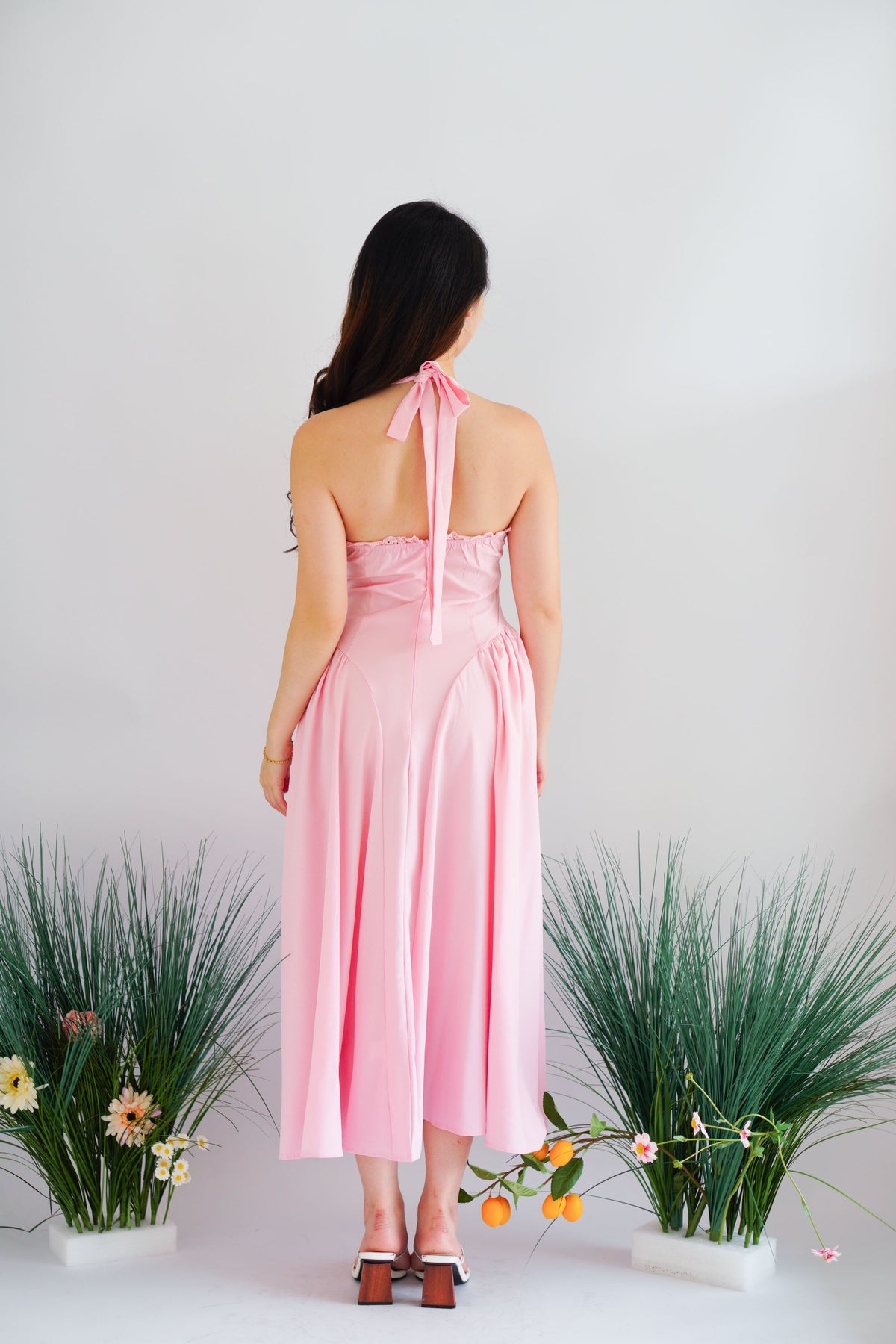 Isabelle Halter Neck A-Line Dress in Pink