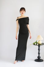 Elaina Twist Knot Toga Maxi Dress in Black