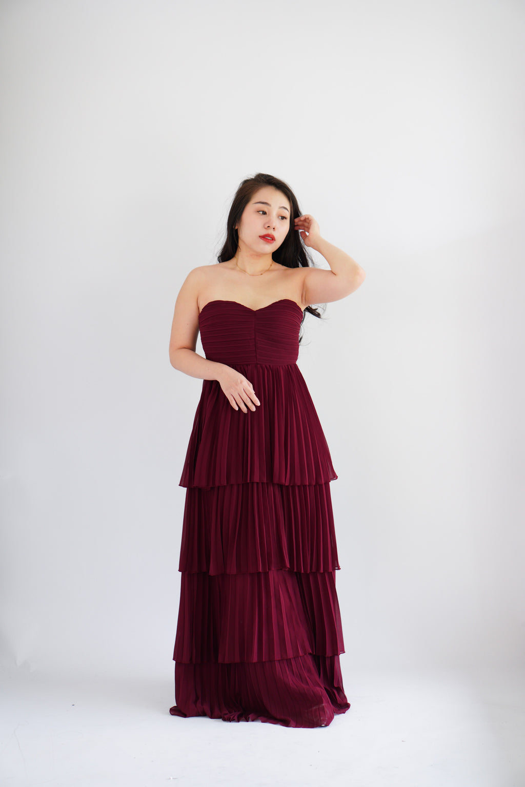 (BACKORDER) Rossa Layered Tube Maxi Dress in Maroon
