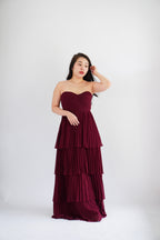 (BACKORDER) Rossa Layered Tube Maxi Dress in Maroon