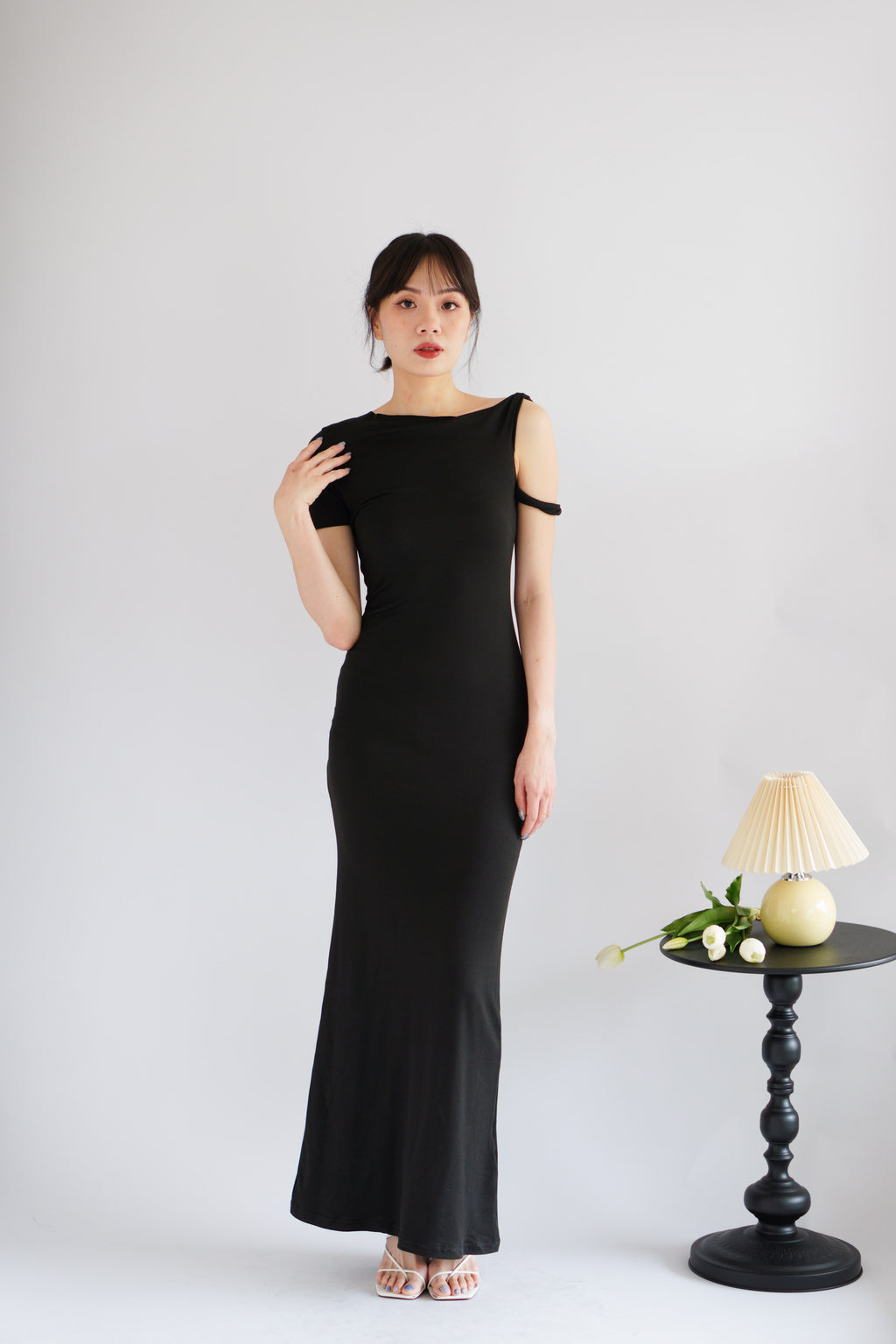 Elaina Twist Knot Toga Maxi Dress in Black